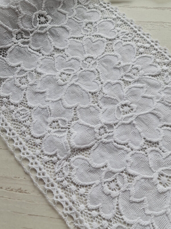 White lace with embroidered flowers with elastane, No. 14
