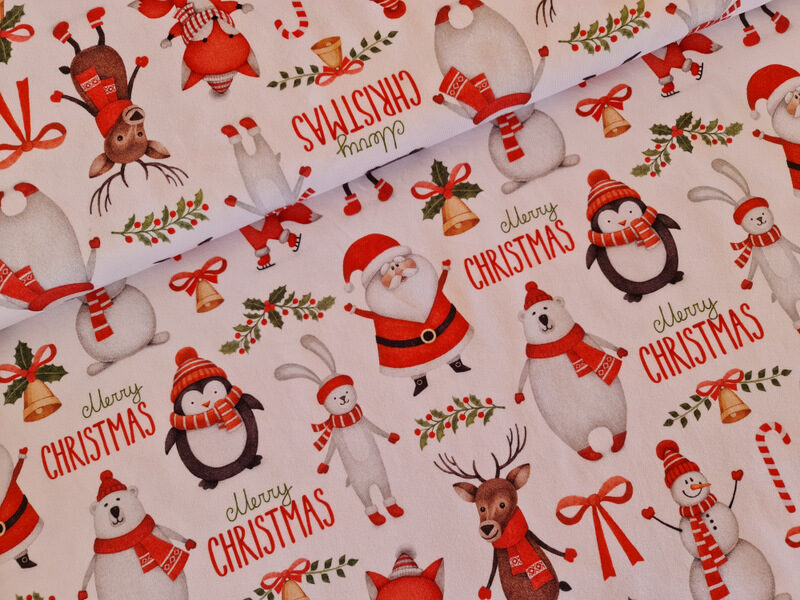 Christmas fabric with pinguins and Santa Clause 