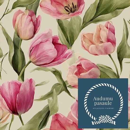 Rozā tulpes uz bēša fona,  Nr.115 Oxford auduma priekšpasūtīšana 