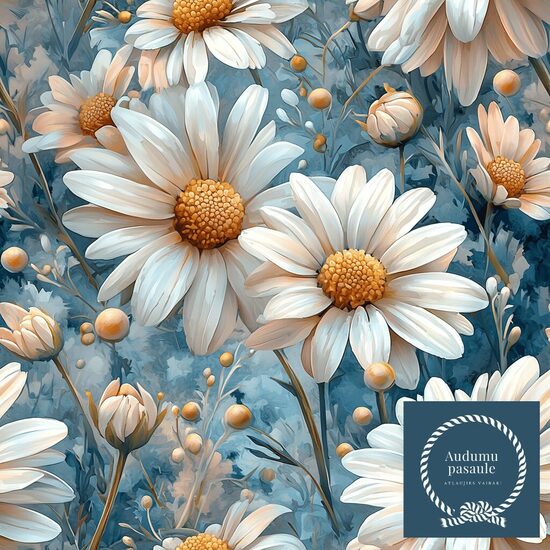 Margrietas uz zila fona,  Nr.12. Oxford auduma priekšpasūtīšana 