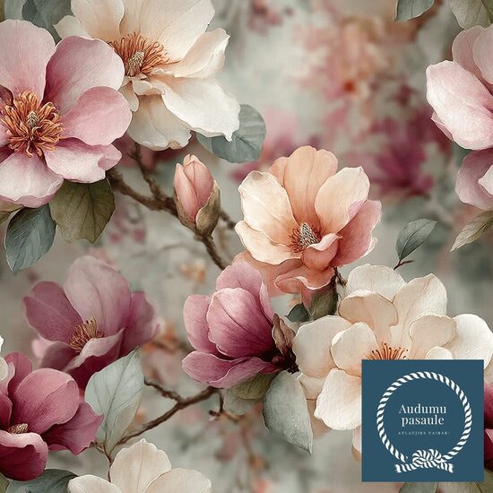 Dūmakaini rozā magnolijas_3,  Nr.24. Oxford auduma priekšpasūtīšana 