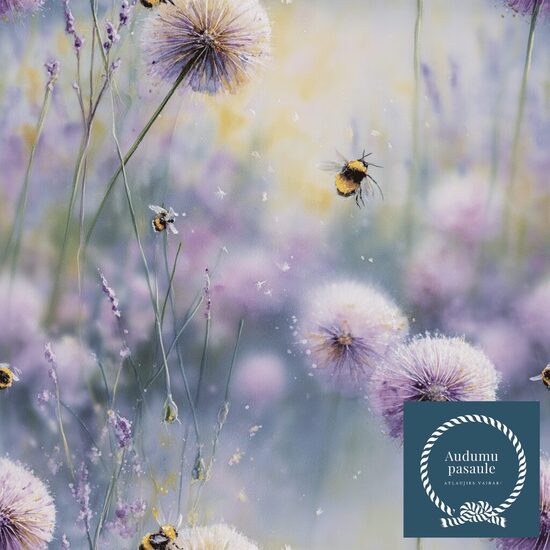 Violetās pieneņpūkas ar bitēm,  Nr.29. Oxford auduma priekšpasūtīšana 