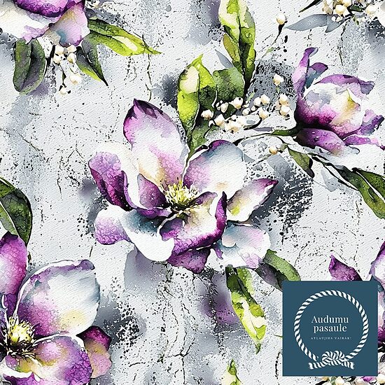 Akvareļu magnolijas uz pelēka fona,  Nr.85 Oxford auduma priekšpasūtīšana 