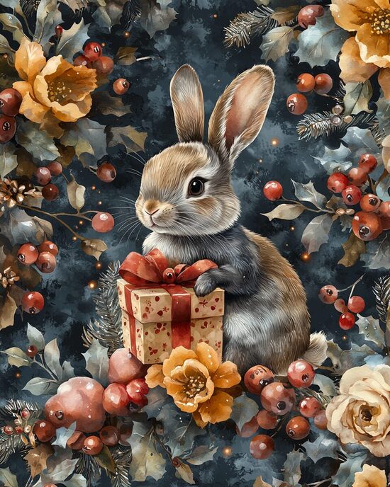 Panelis- zaķis ar dāvānu, kokvilnas cilpiņtrikotāža 