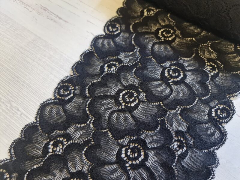 Black lace with motive of flowers and elastane Nr.12, flowers is making 3D, No.37