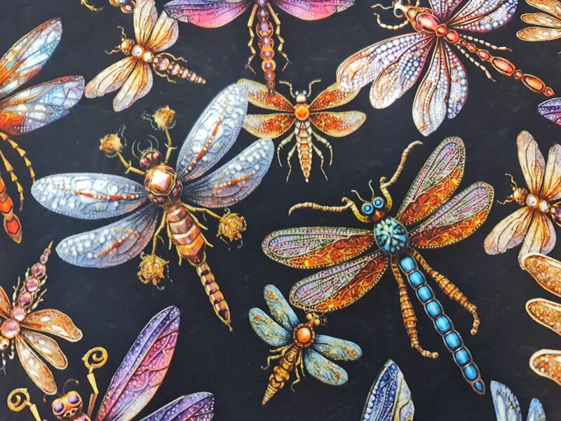 Large dragonfly with diamans, cotton french terry 