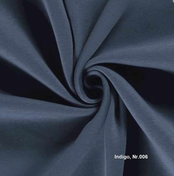 Vienkrāsu joggings (hūdiju) audums_indigo_Nr.006_priekšpasūtījums