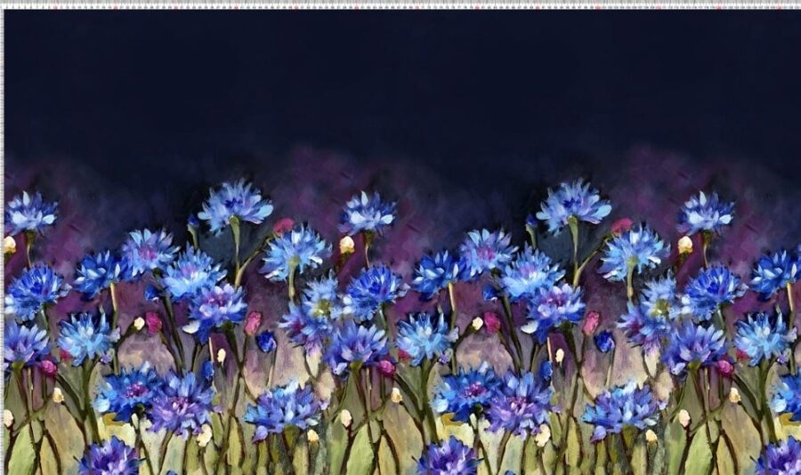 Rudzupuķes uz tumša zila, panelis, kokvilnas trikotāža 