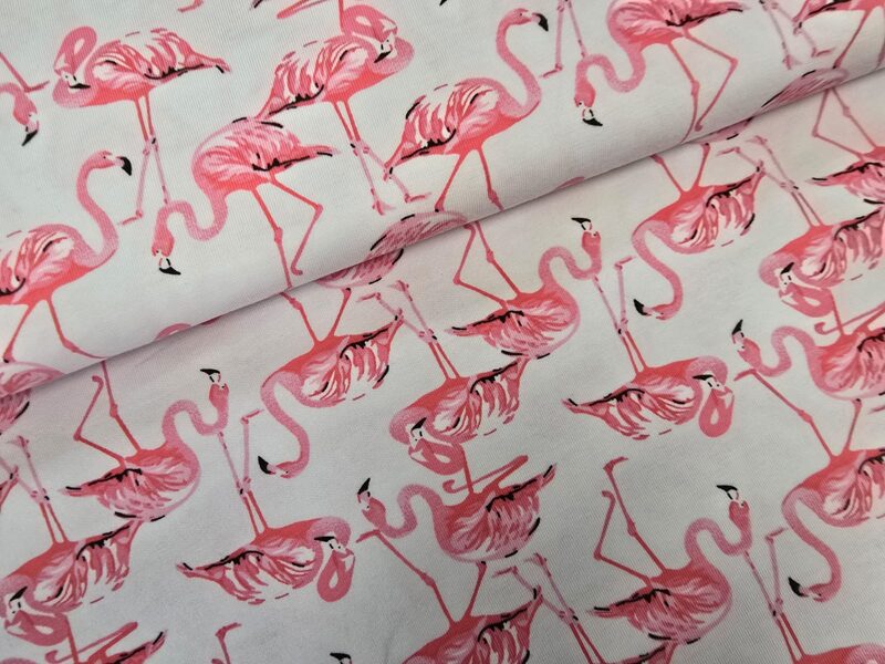 Tinny, red flamingo on white, cotton jersey