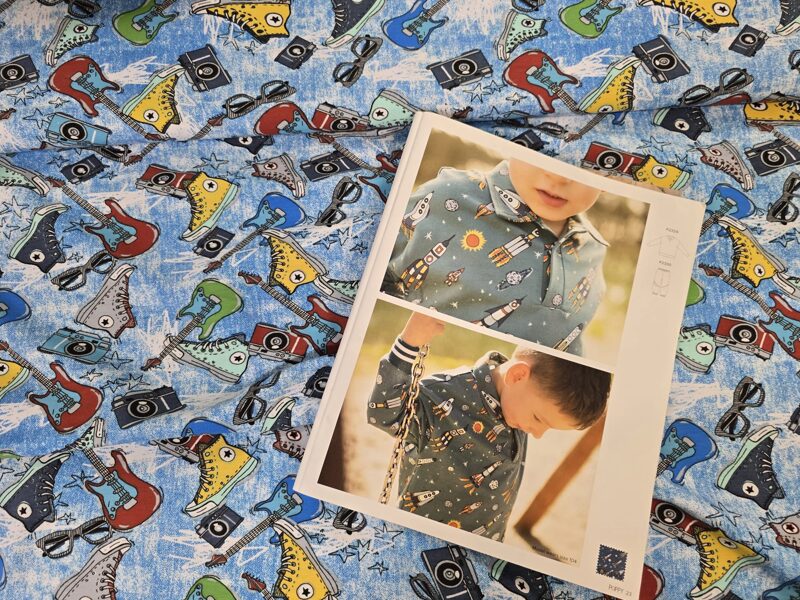 Colored bots on the background of denim, cotton jersey