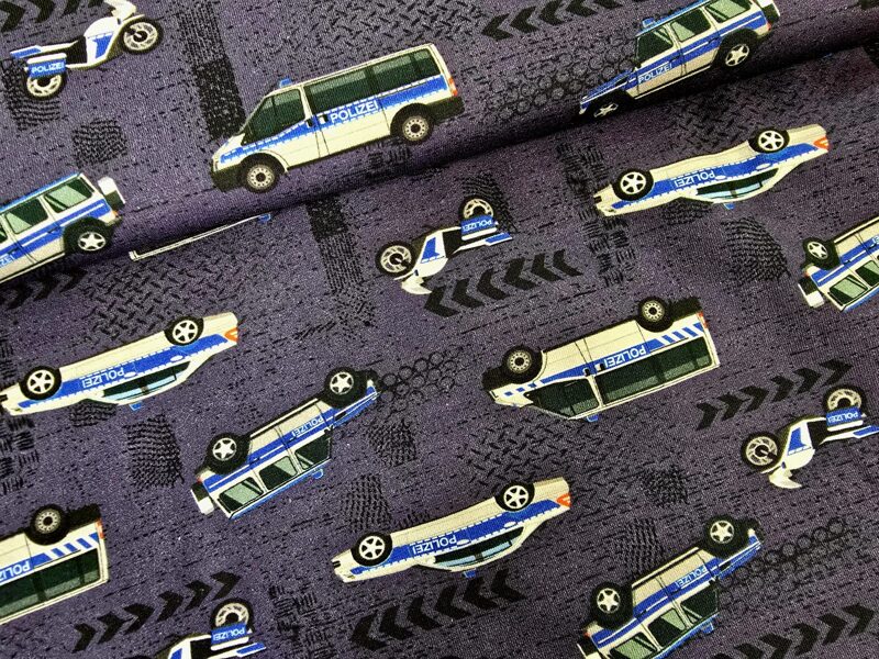 Police car on a dark blue background, cotton jersey