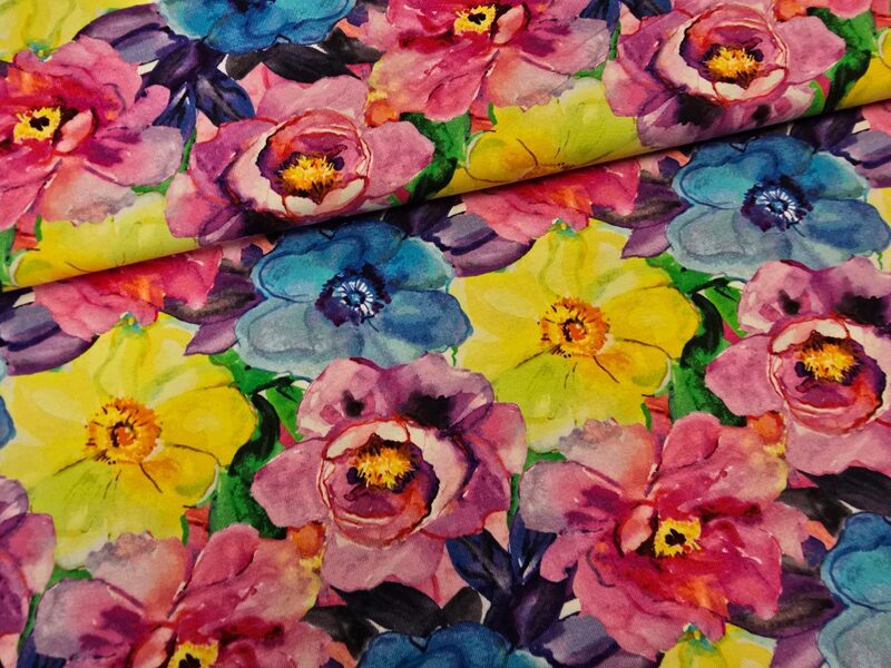 Colorful spring flowers, cotton jersey 