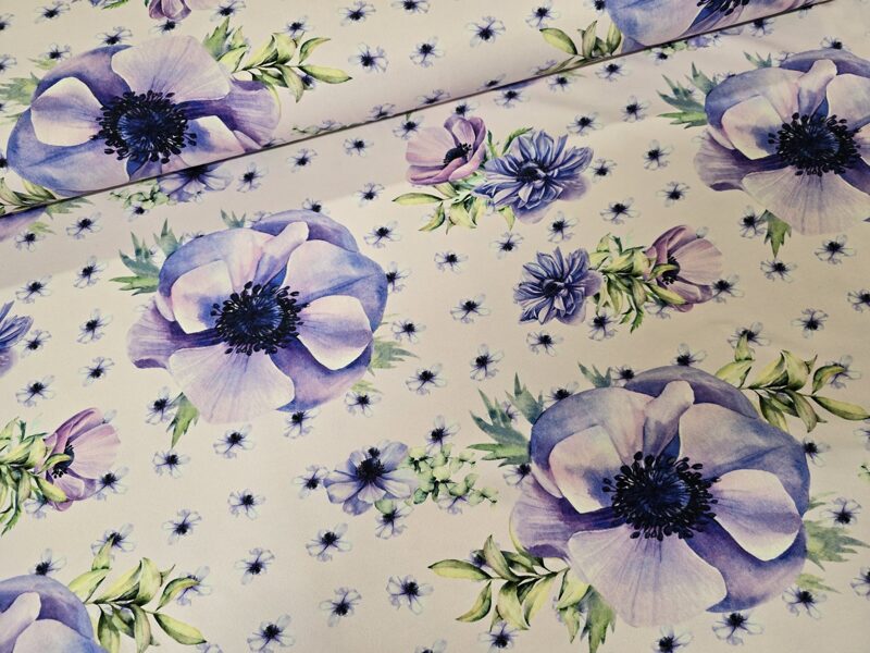 Anemones on light background, cotton jersey 