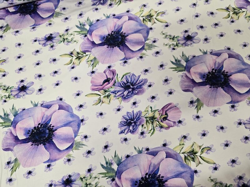 Large Anemones on a white background, viscose jersey 