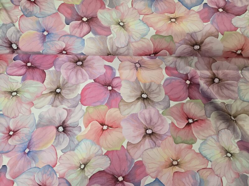 Large, pink hydrangeas, viscose jersey