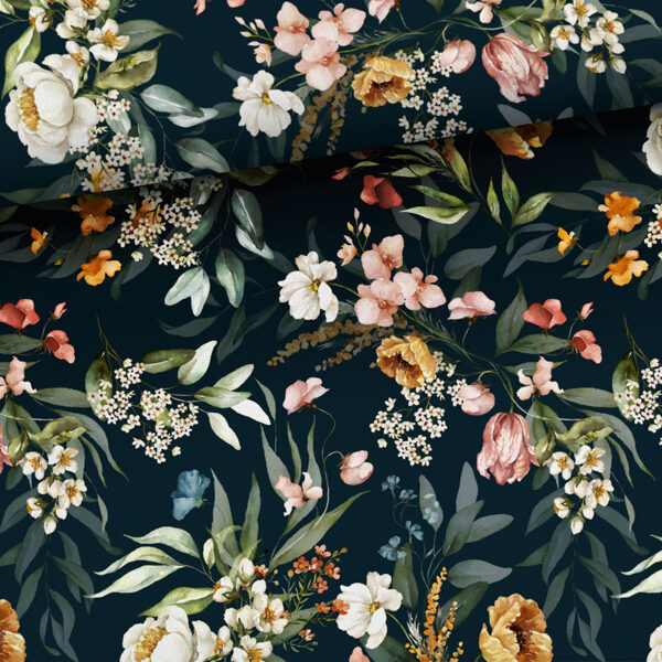 Elegant bouquets on black, cilpiņtrikotāža, priekšpasūtījums
