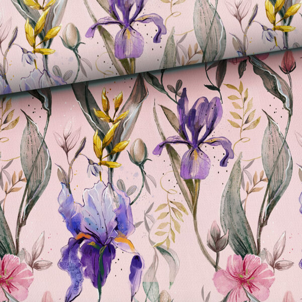 Irises on pink, cilpiņtrikotāža, priekšpasūtījums