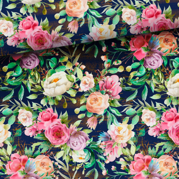 Peonies on navy blue, cilpiņtrikotāža, priekšpasūtījums