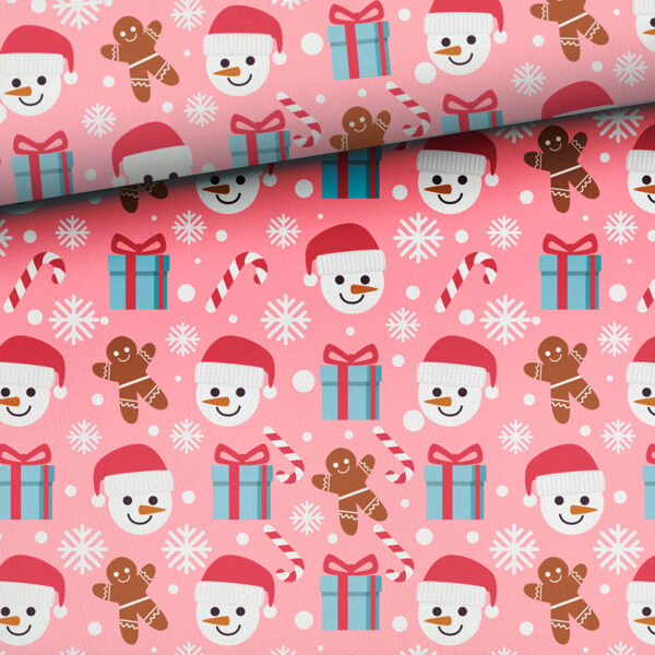 Winter Fun: Snowmen on pink, cilpiņtrikotāža, priekšpasūtījums